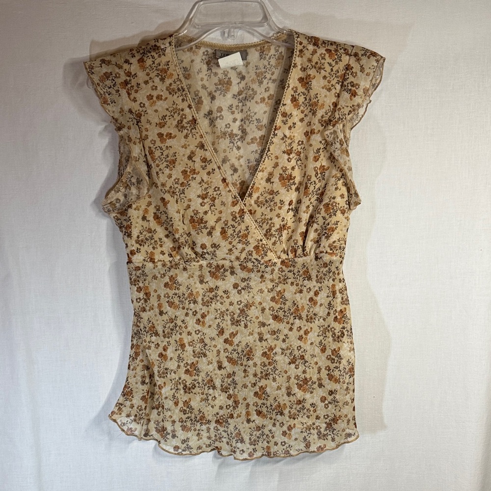 Vintage Tempted Beige Floral Ruffle Blouse
